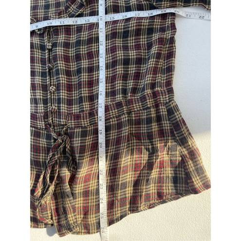 Mango 1644 MNG  Tartan Plaid Blouse Size Small