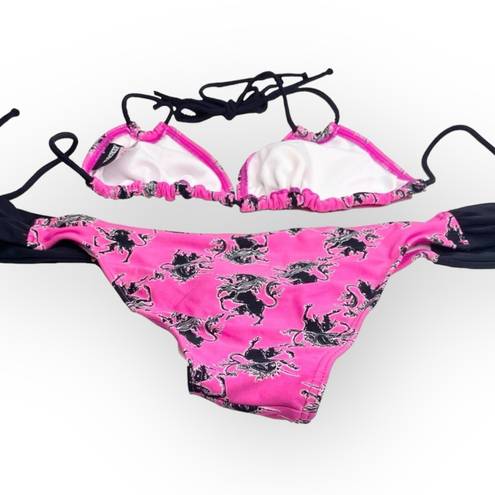 Joe Boxer new  ☼ Unicorn Print 2 Piece String Bikini Set ☼ Hot Pink Black ☼ XS