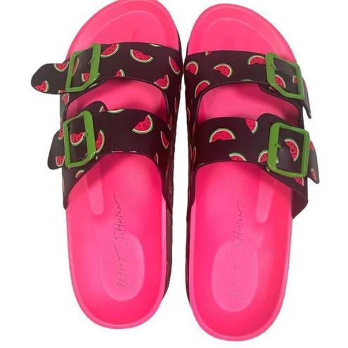 Betsey Johnson  Calli Black Pink Dopamine Fruit Print Sandals Size 7