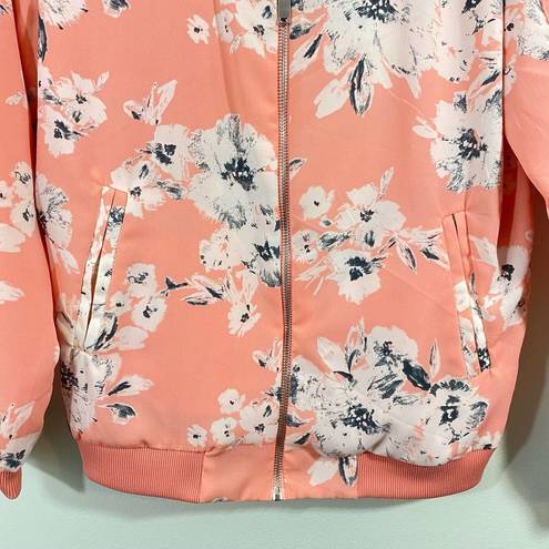 Love Tree  Women's Pink Floral Full Zip Bomber Jacket Size S