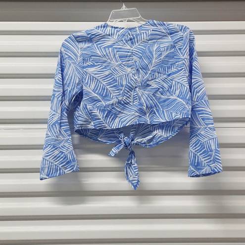 Shade & Shore  Swim Cover Up Top Women's Small Blue Tie Front Beach Pool Linen