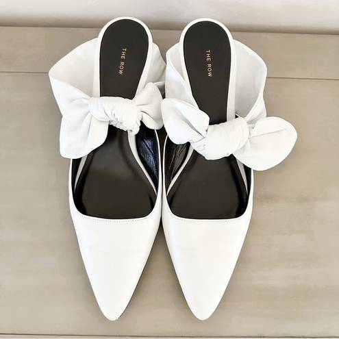 The Row  White Leather Coco Bow Kitten Heel Mules sz 40