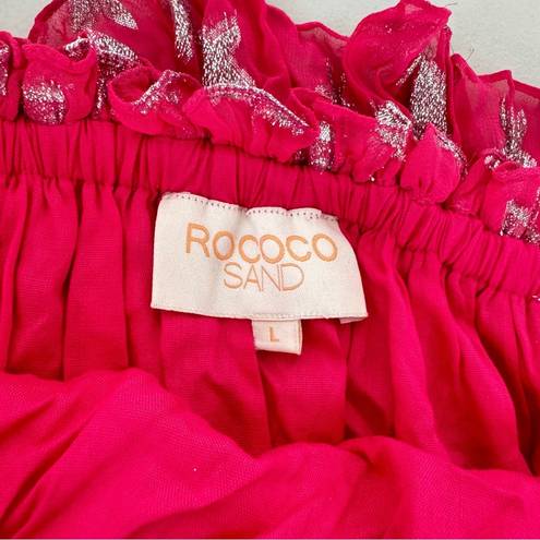 Rococo  Sand Metallic Stars Print Ruffle Maxi Skirt Barbiecore Hot Pink