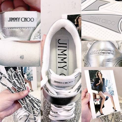 Jimmy Choo  Platinum Glitter & Crystal Osaka Sneakers