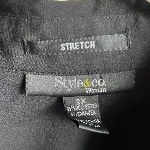 Style & Co Black Short Sleeve Button Down Blouse Size 2X  WOMAN EUC #0955