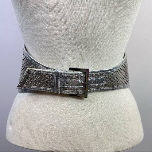 Fendi Metallic Silver Leather PVC wide cinch belt 2007 runway Womens FLAWED