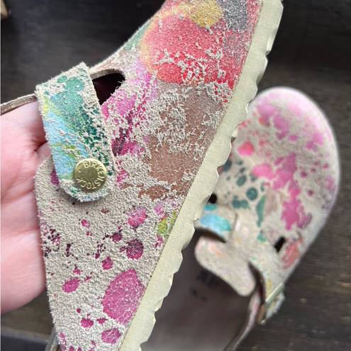 Birkenstock  Rare Flower Crush Paint Splatter Print Boston Clog Sandals 38 7