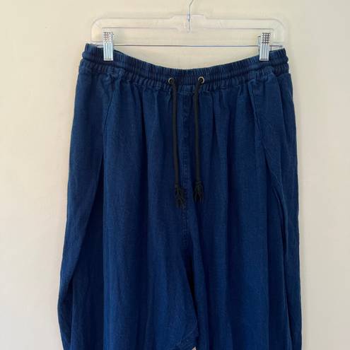 Pilcro Anthropologie Linen Cotton Drapey Pull On Harem Pants Dark Navy Blue