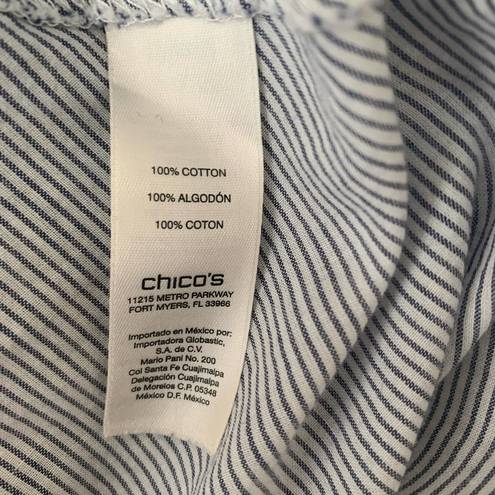 Chico's Chico’s blue and white stripe long cotton blouse roll up sleeves Size 2 Large 12