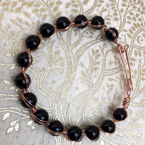 Onyx Handcrafted Black  Copper WireWrapped Bracelet