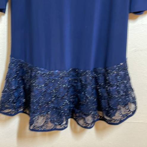 Tiana B  Navy Lace/Sequin Flounce Hem Stretch Jersey Drop Waist A-line Dress Navy