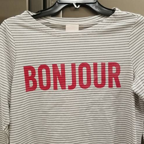 Bonjour 💕CINQ A SEPT💕 Boatneck Striped Graphic Tee ~  Black & White Small S NWT