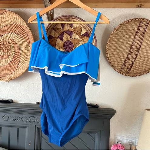 Coco reef Blue  swim contours NEW Agate Ruffle One Piece Swimsuit 36c/12