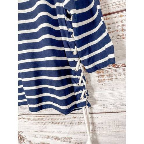 PaperMoon  Women's Striped 3/4 Sleeve Crew Neck T-Shirt Blue White Size Large