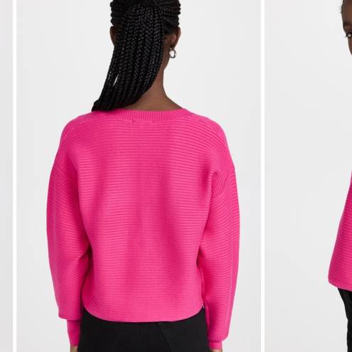 Good American  balloon sleeve cropped magenta sweater