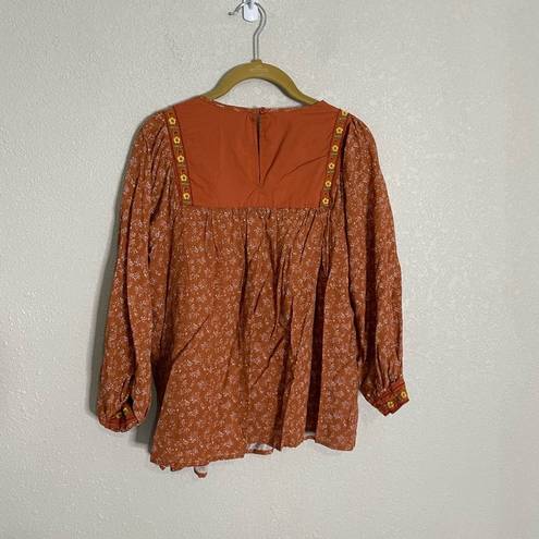 In Bloom  Orange Embroidered Floral Fall Blouse Medium