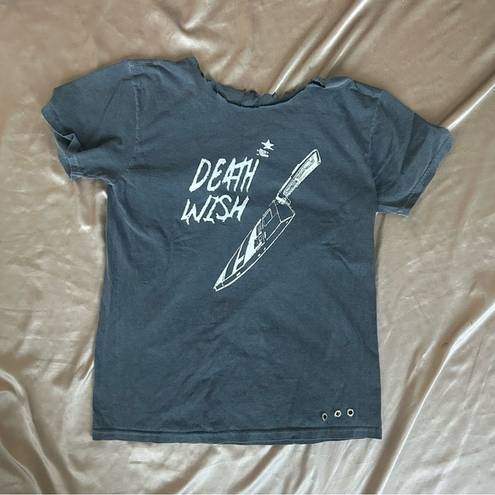 Wish Death  Distressed Collar Graphic Tee