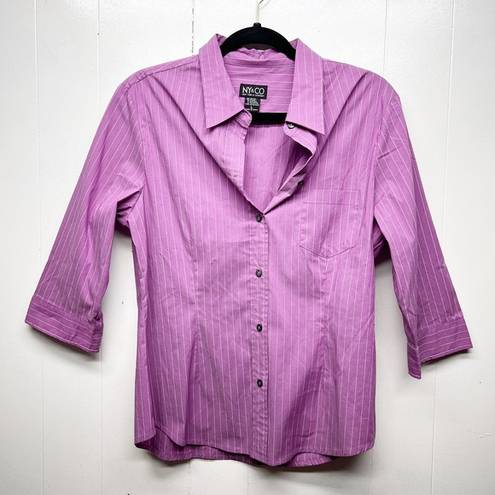 Krass&co NY &  3/4 Sleeves Button Front Striped Purple Shirt Women's Size Large Office