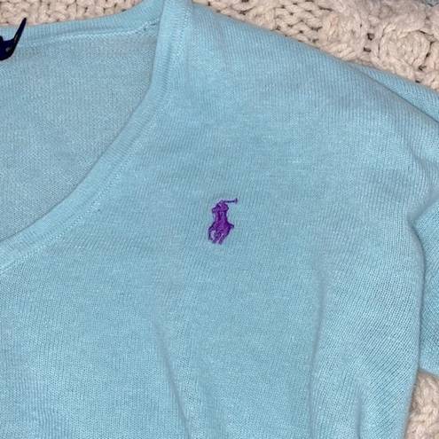 Polo  Ralph Lauren blue knit sweater size small purple horse logo