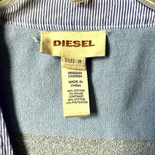 Diesel  Blue Button front Cardigan Sweater Unisex Blue with Pinstripe Size M