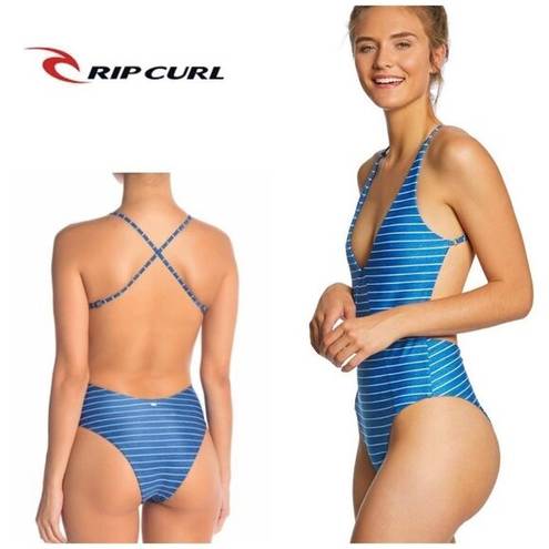 Rip Curl  blue stripe plunge neck cheeky swimsuit. New