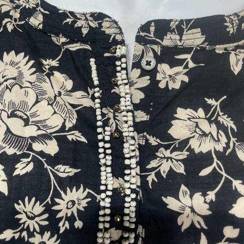 Maison Scotch  La Femme Selon Marie Black Tan Flower Beaded Tunic Top Size 2 L