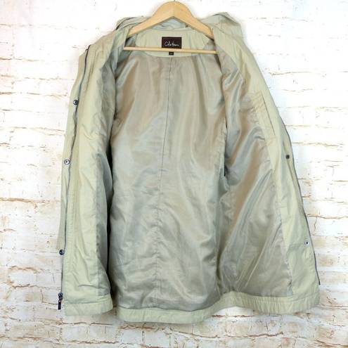 Cole Haan  Packable Rain Jacket Womens M Stone Hooded Cargo Pockets Cinch Waist