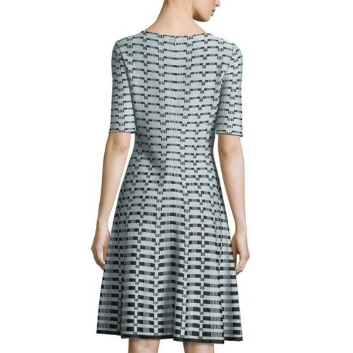 St. John  Collection Mint Black Textural Grid Knit Fit Flare Sleeveless Dress 8