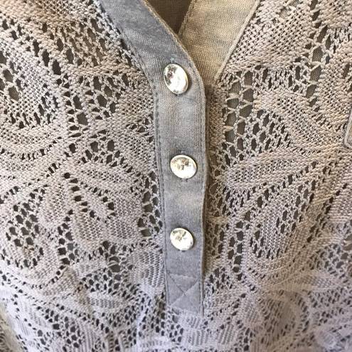 belle du jour  Gray Lace Detail Top Shirt