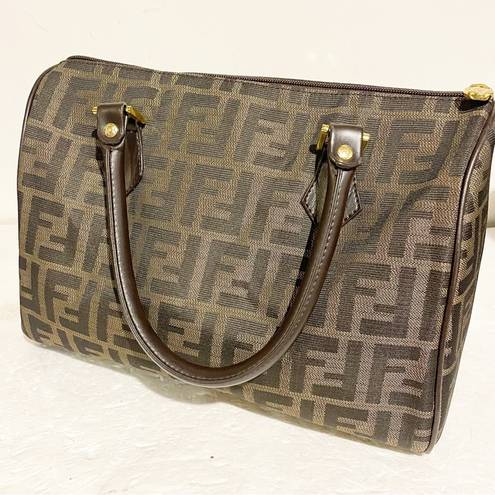Fendi  Brown All Over F Print Satchel Handbag Designer Authentic Leather