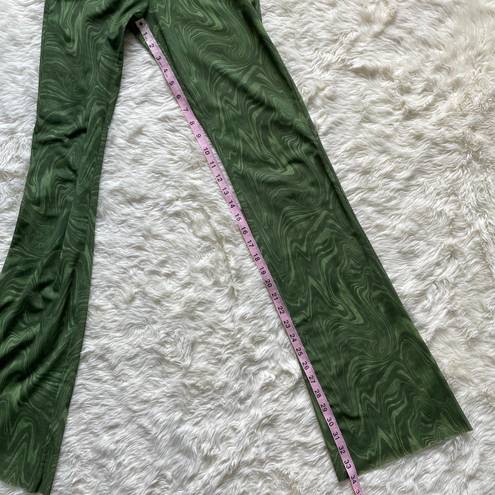 Good American Pants Mesh Bootcut Swim Cover-Up Retro in Pesto Swirl Green Sz 1