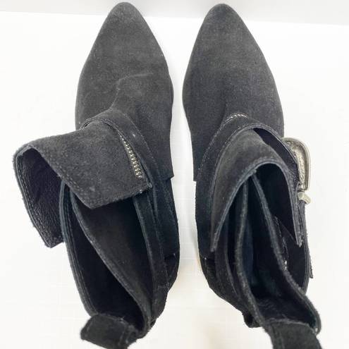 ALL SAINTS Black Suede Western Buckle Ankle Boots EU 36