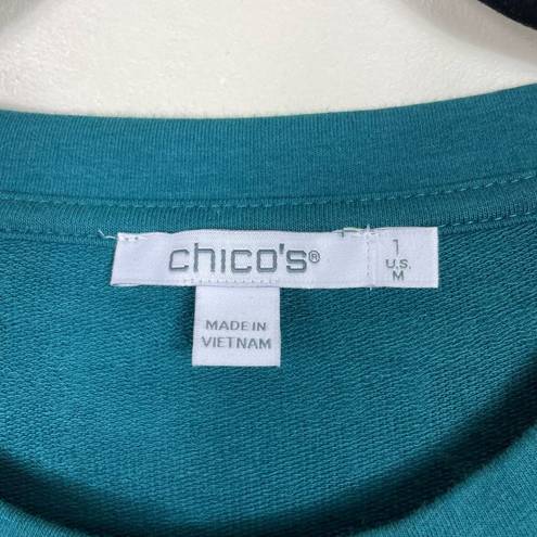 Chico's  Zenergy Sequined French Terry Scrolls Sweatshirt in Peacock Teal