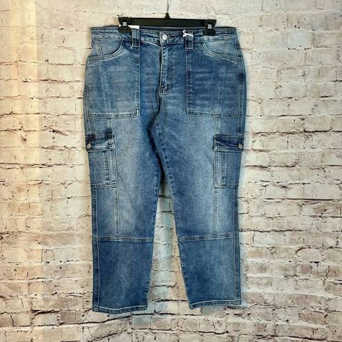 KanCan Avery Cargo Crop Utility Jeans Denim Acid Washed Blue Womens Size 13/30