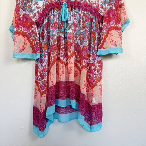 Gottex  Colorful 100% Silk Kaftan Sheer Swim Coverup Dress Size Small