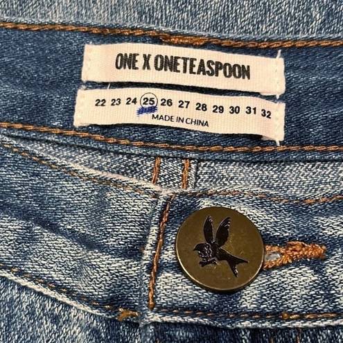 One Teaspoon  Awesome Baggies Destroyed Relaxed Fit Boyfriend Blue Jeans Size 25