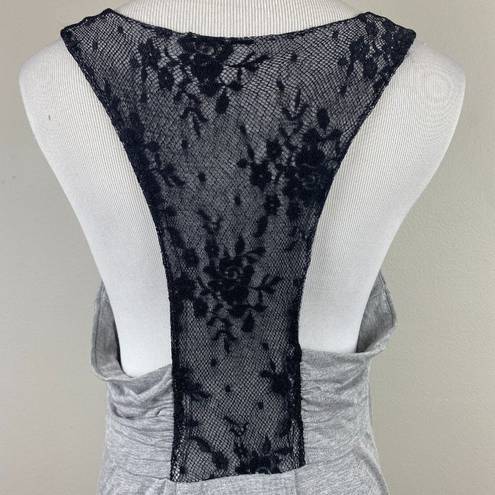 Heartloom  Mini Dress‎ M Gray Knit Black Lace Racerback Pockets Sleeveless