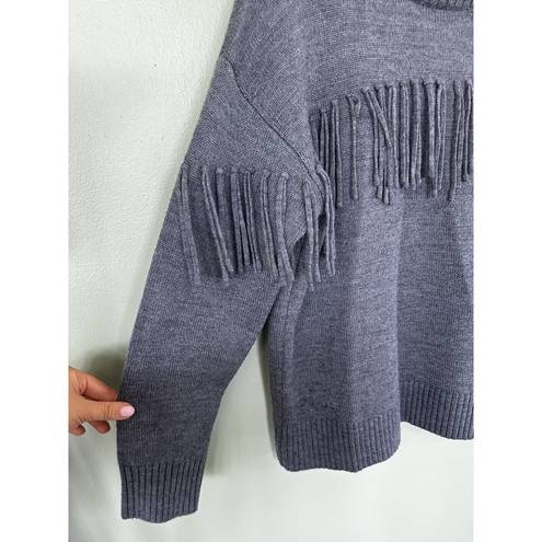 Jason Wu  Collective Sweater Size M Wool Blend Fringe Grey Mockneck Western Boho