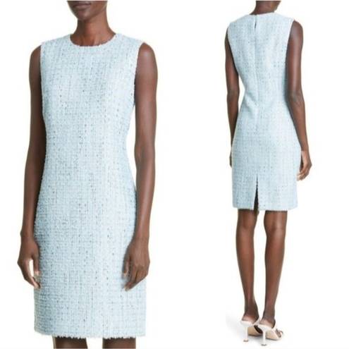 St. John ‎ Sequin Tweed Sheath Dress Knee Aqua Light Blue 14