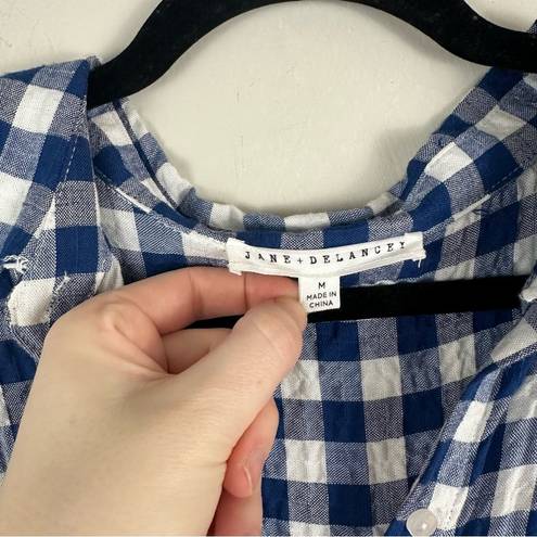 Jane and Delancey  | Blue Plaid Short Sleeve Collared Button Down Shirt Medium