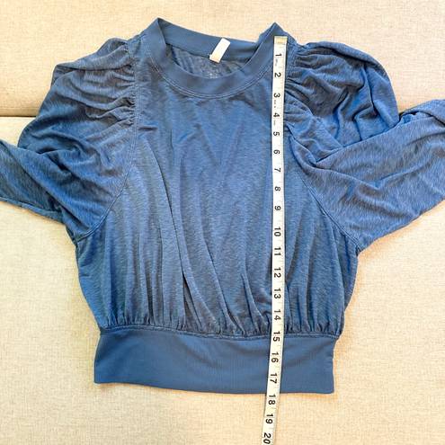 Free People Movement Hitting It Off Puff Long Sleeve Sheer Top in Blue Moon XS