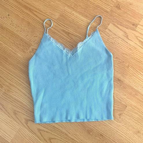 LA Hearts  blue ribbed floral lace trim top size medium