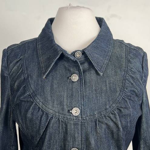 DKNY  Jeans Vintage Y2K Gathered Bib Yoke 3/4 Sleeve Dark Denim Jacket