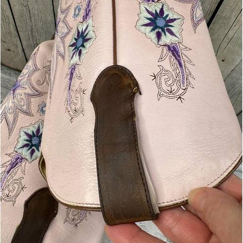 Double H Sonora Wedding Heeled Cowboy Boots Size 7.5 Embroidered Pink Brown