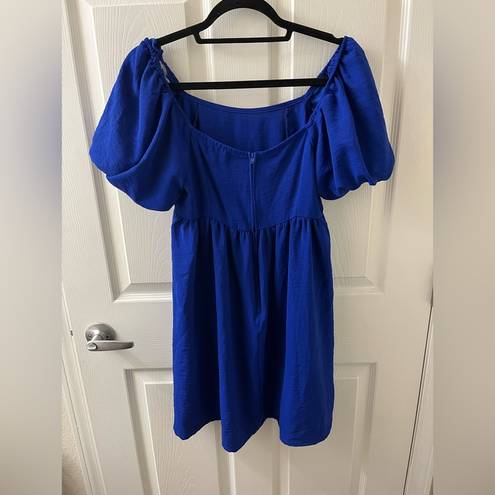 Altar'd State Altar’d State Mini Royal Blue Babydoll Dress Off-the-Shoulder