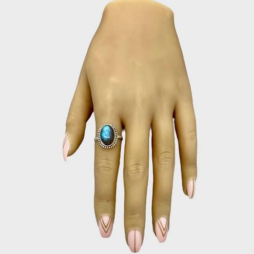 Sterling Silver Handmade Genuine Labradorite Ring - Sz 8.5