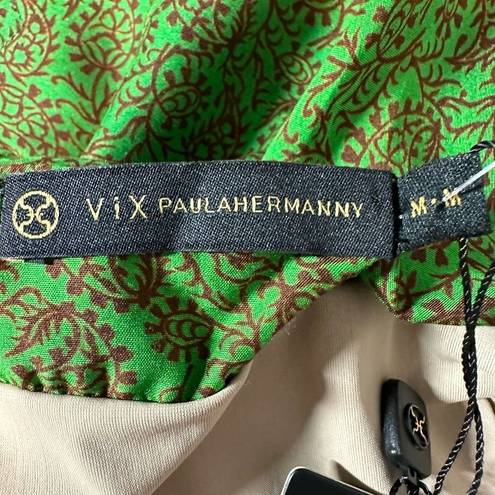 Vix Paula Hermanny  Cowl Neck Silk Blend Slip Maxi Dress Size Medium Green Floral