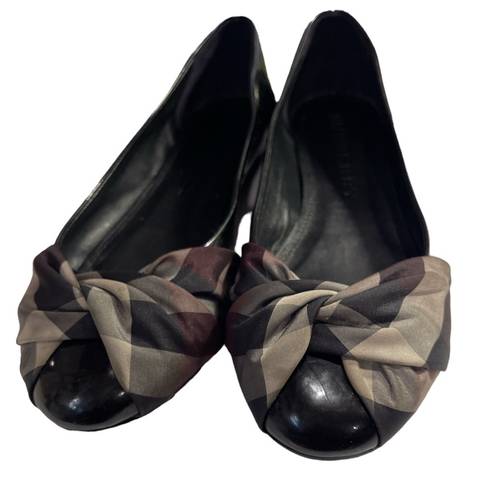 Burberry  Nova Check Patent Leather Ribbon Ballet Flats Sz 38.5