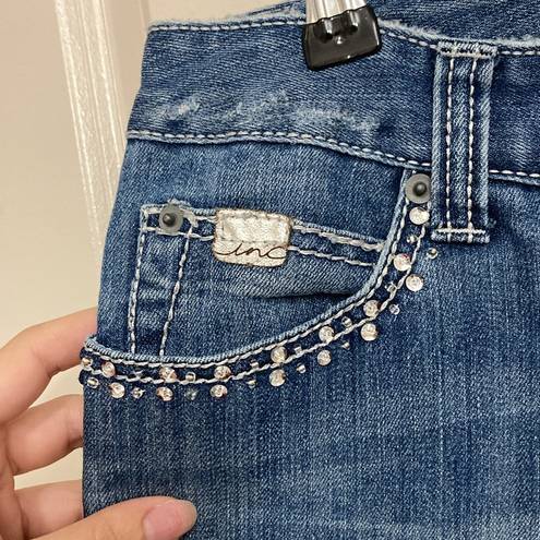 INC  Denim Curvy Fit Flare Leg Bedazzled Jeans