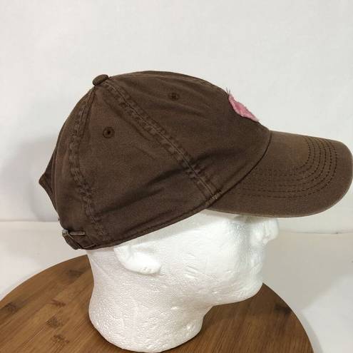 Life is Good  Women’s Pink Heart Appliqué Brown Cotton Baseball Cap One Size